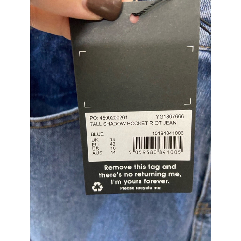 NWT Missguided Riot Mom Jeans Tall Shadow Pocket High Waist Size 10 Blue - Picture 7 of 9